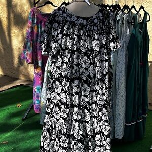 Black and White Muumuu Floral Dress